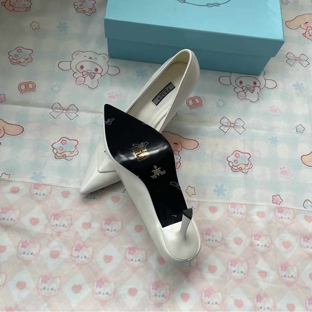 Prada White Patent Leather Pointed-Toe Pumps - Picture 7 of 8